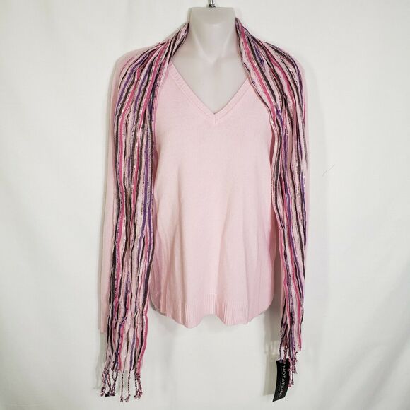 Notations Woman Sweater Small Pink Pullover Long Sleeve VNeck Knit Acrylic Scarf - Picture 3 of 12